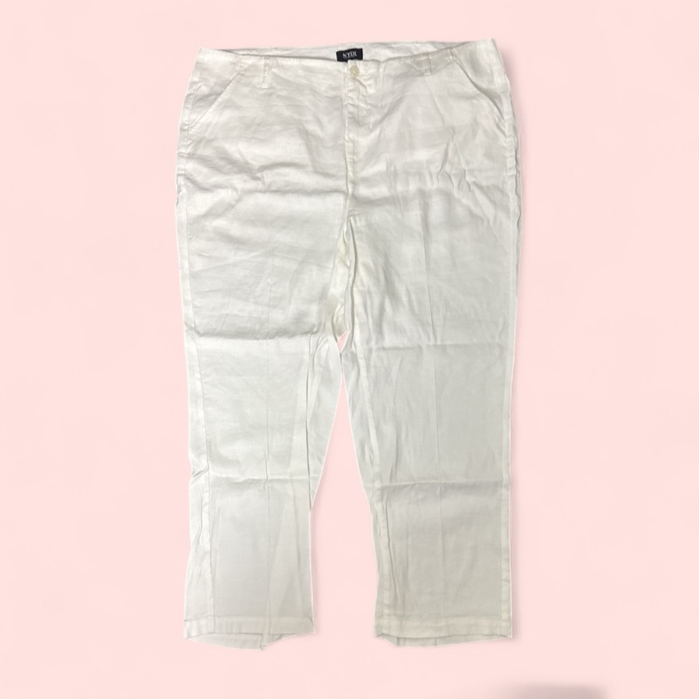 NWT NYDJ Marilyn Linen Ankle Optic White Ankle Trousers 18